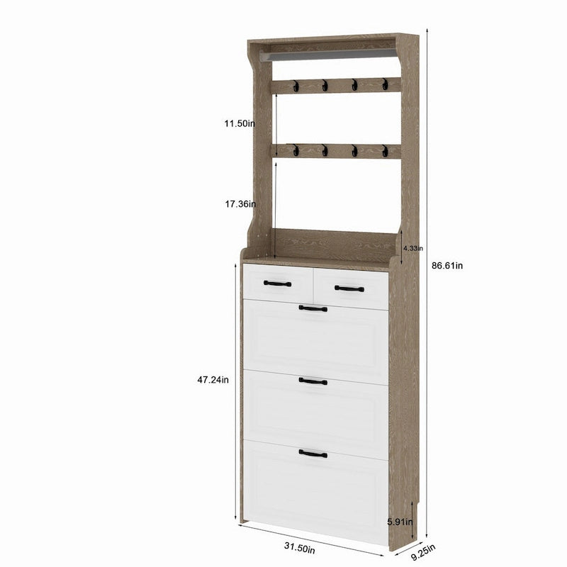 New Shoe Cabinet with 3 Doors 2 Drawers with Hanger,PVC Door With Shape,Large Space for Storage