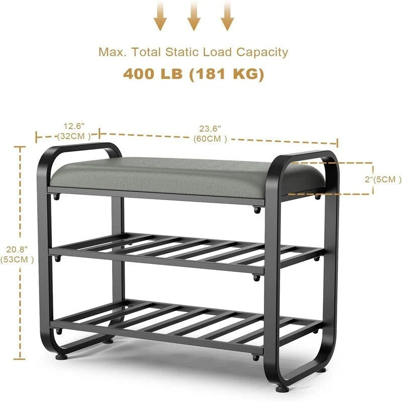 3-Tier Shoe Rack - 12.6D x 23.62W x 20.8H