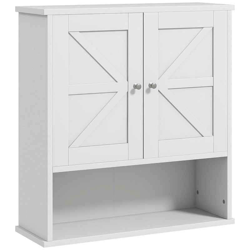 Bathroom Wall Cabinet, Wall Mounted Medicine Cabinet with Open Shelf & Adjustable Shelf, White