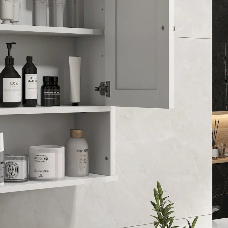 Bathroom Wall Cabinet, Wall Mounted Medicine Cabinet with Open Shelf & Adjustable Shelf, White