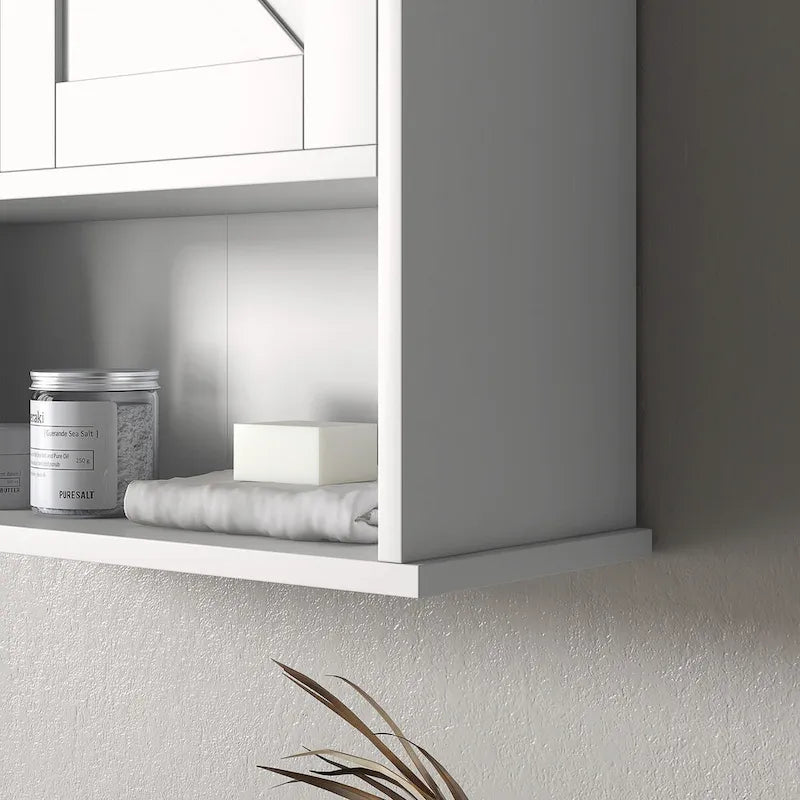 Bathroom Wall Cabinet, Wall Mounted Medicine Cabinet with Open Shelf & Adjustable Shelf, White