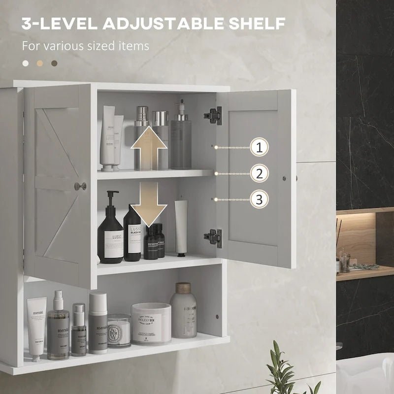 Bathroom Wall Cabinet, Wall Mounted Medicine Cabinet with Open Shelf & Adjustable Shelf, White