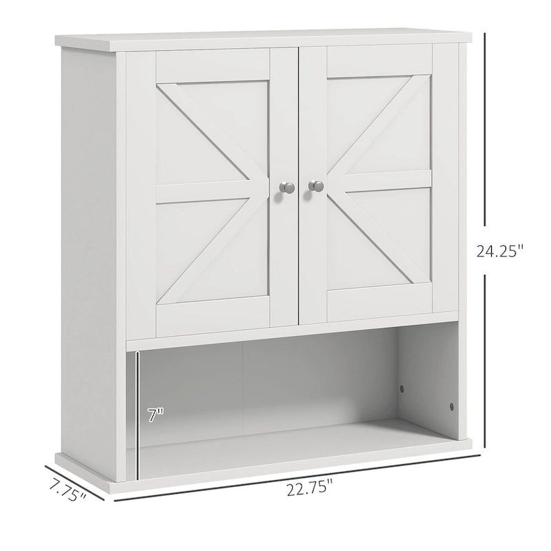 Bathroom Wall Cabinet, Wall Mounted Medicine Cabinet with Open Shelf & Adjustable Shelf, White