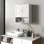 Bathroom Wall Cabinet, Wall Mounted Medicine Cabinet with Open Shelf & Adjustable Shelf, White
