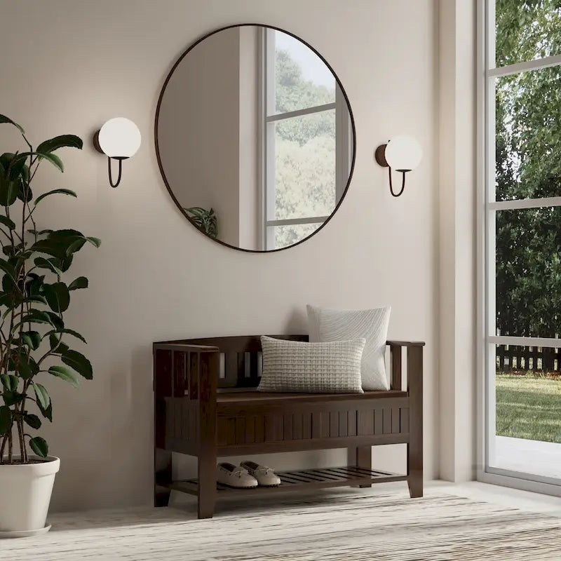 WYNDENHALL Normandy SOLID WOOD 48 inch Wide Transitional Entryway Storage Bench in Brunette Brown - 17 D x 48 W x 27.2 H