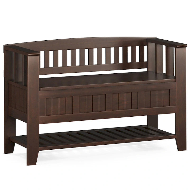 Solid Wood 48" Wide Transitional Entryway Storage Bench, Brunette Brown, 17D x 48W x 27.2H