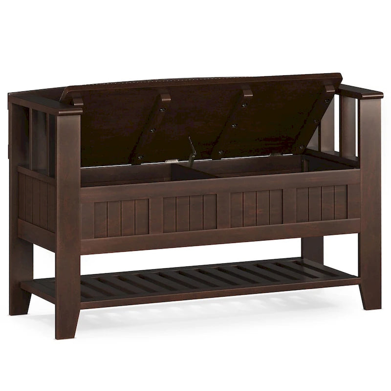 Solid Wood 48" Wide Transitional Entryway Storage Bench, Brunette Brown, 17D x 48W x 27.2H