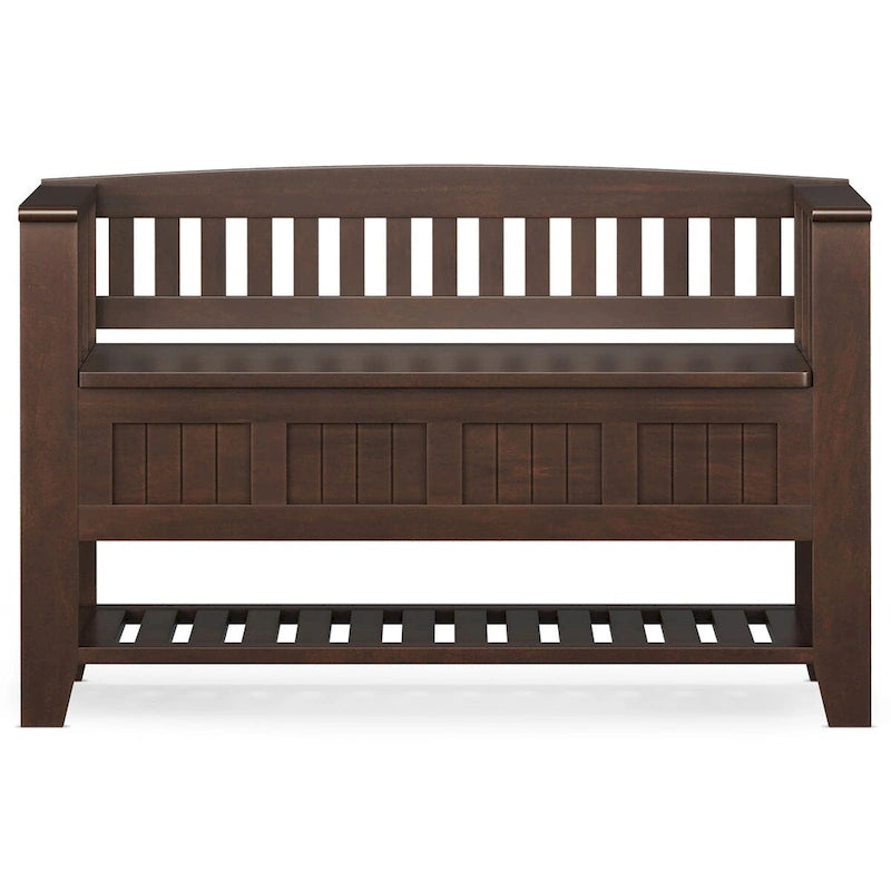 Solid Wood 48" Wide Transitional Entryway Storage Bench, Brunette Brown, 17D x 48W x 27.2H