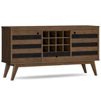 Solid Acacia Wood 60" Wide Rectangle Mid Century Sideboard with Wine Storage, Rustic Natural Aged Brown