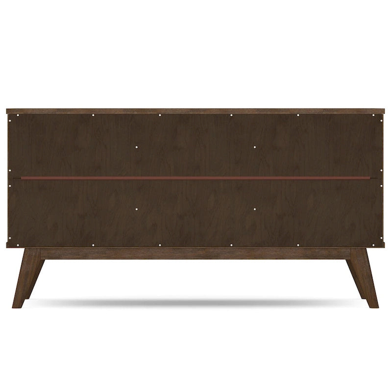 Solid Acacia Wood 60" Wide Rectangle Mid Century Sideboard with Wine Storage, Rustic Natural Aged Brown