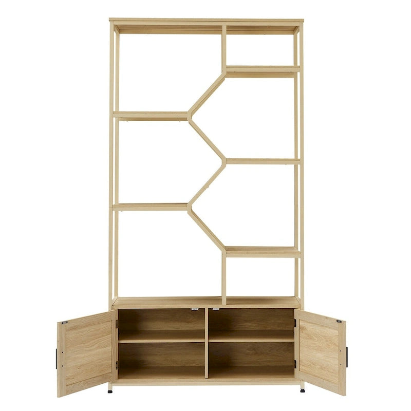 Rattan bookshelf 5 tiers Bookcases Storage Rack with cabinet