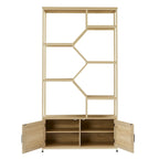 Rattan bookshelf 5 tiers Bookcases Storage Rack with cabinet