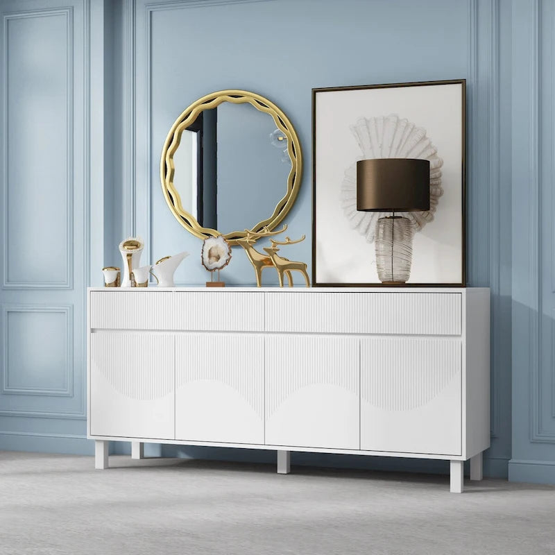 Buffet Storage Cabinet with Pine Leg and Adjustable Interior Sideboard - 63