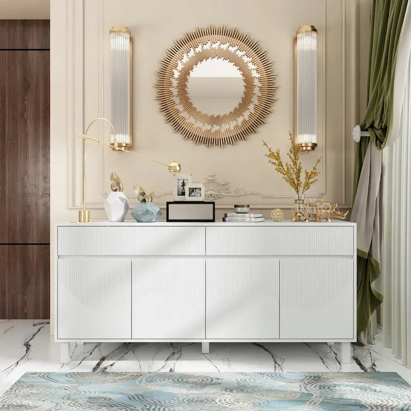 Buffet Storage Cabinet with Pine Leg and Adjustable Interior Sideboard - 63