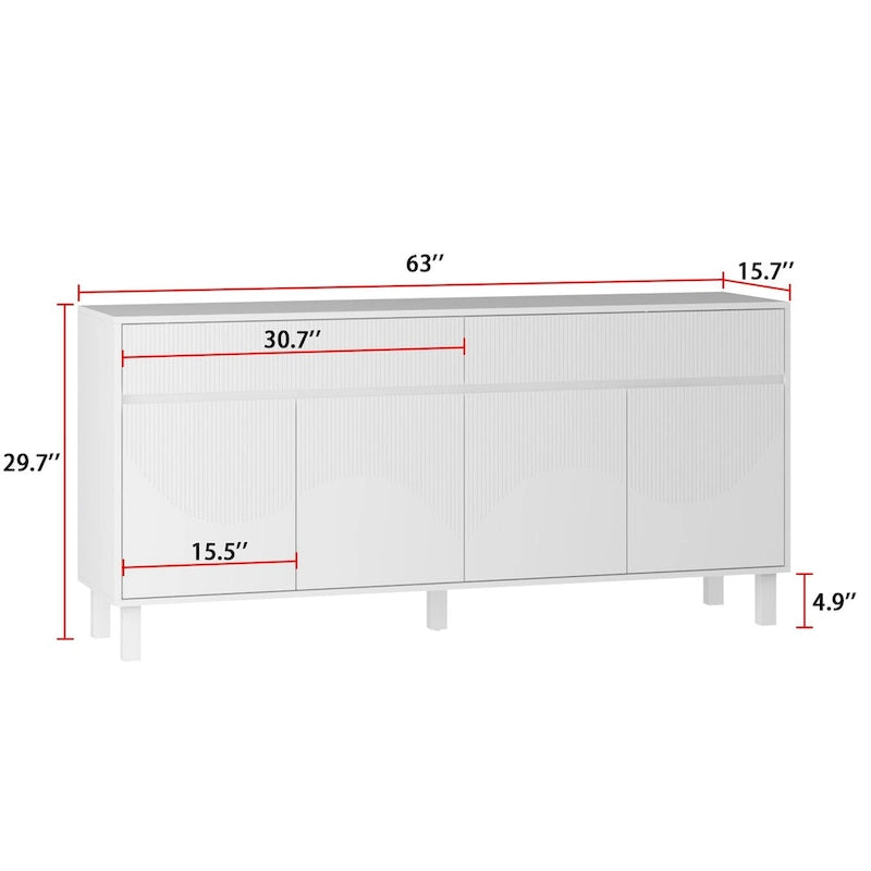 Buffet Storage Cabinet with Pine Leg and Adjustable Interior Sideboard - 63