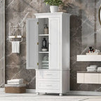 Tall Storage Cabinet with Two Drawers for Bathroom/Office, White