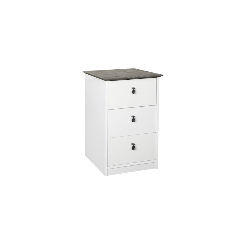 Gray Oak Top and White Finish 3-Drawer Cabinet