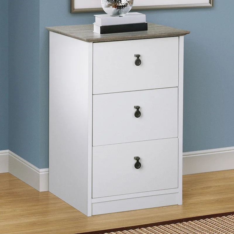 Saint Birch Finley Gray Oak Top and White Finish 3-Drawer Cabinet
