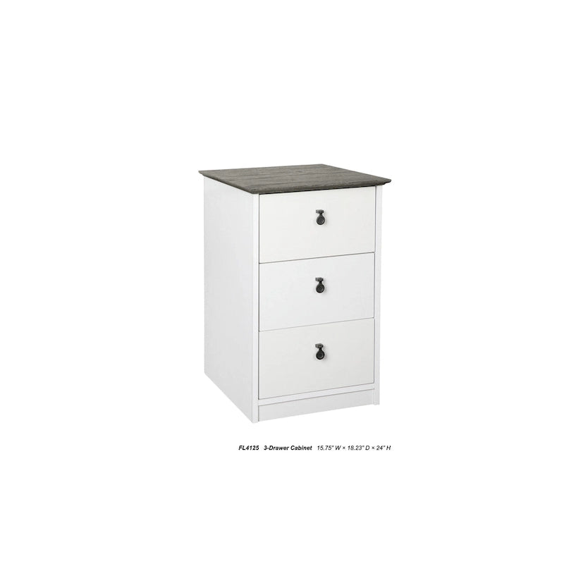 Gray Oak Top and White Finish 3-Drawer Cabinet