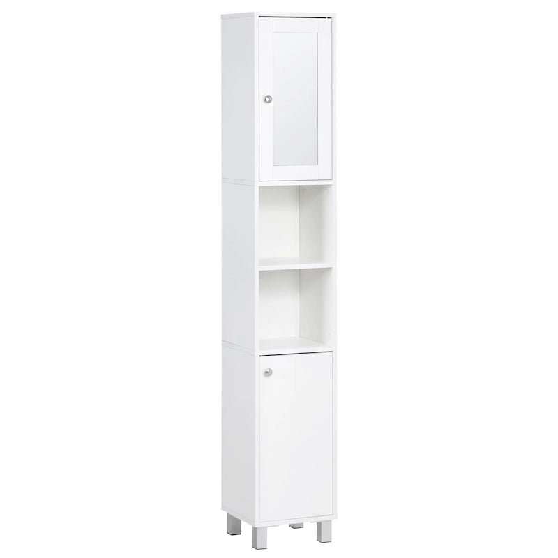 Tall Bathroom Storage Cabinet with Mirror,Wooden Freestanding Tower Cabinet with Adjustable Shelves