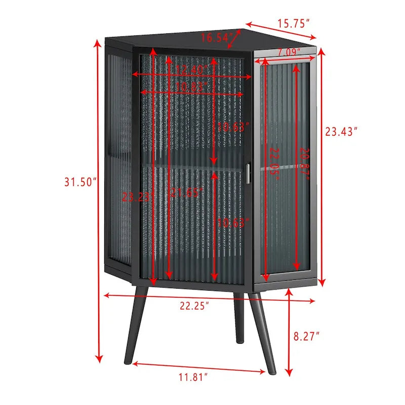 Floor Coner Cabinet with Tempered Glass Door and Storage Shelves