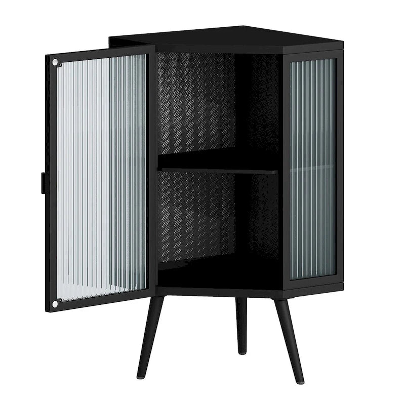 Floor Coner Cabinet with Tempered Glass Door and Storage Shelves