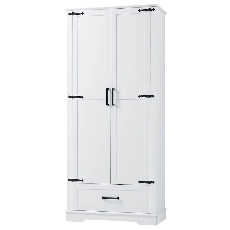 Tall Bathroom Storage Cabinet Cabinet with Two Doors and One Drawer Adjustable Shelf MDF Board White
