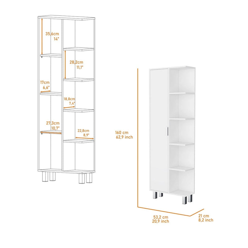Modern White 1-Door Linen Cabinet for Bathroom