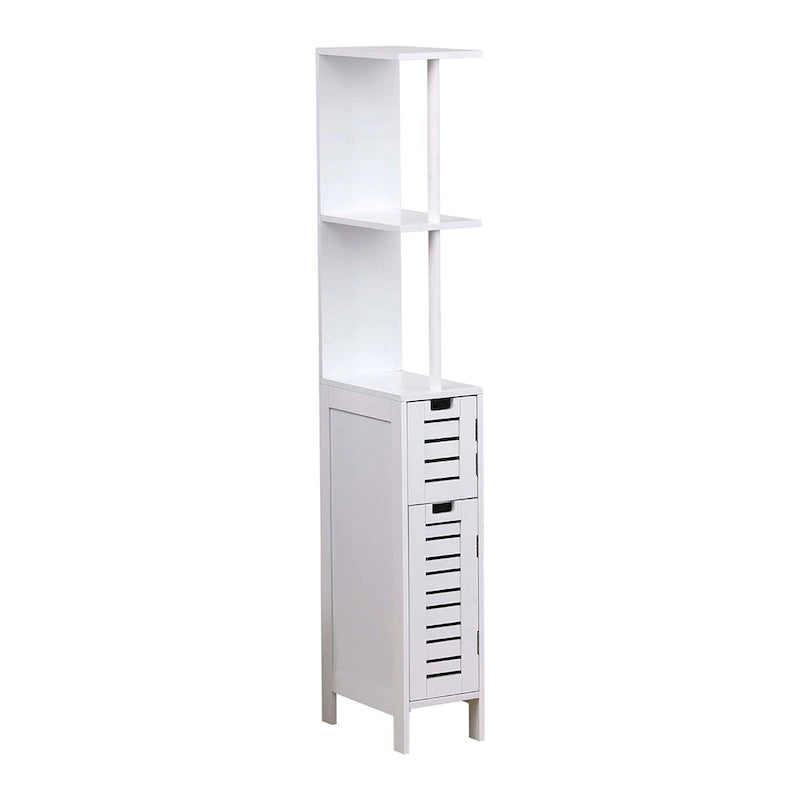 Slim Bathroom Storage Cabinet with Open Shelves and Two Doors, White, 51.4H x 7.2L x 12W