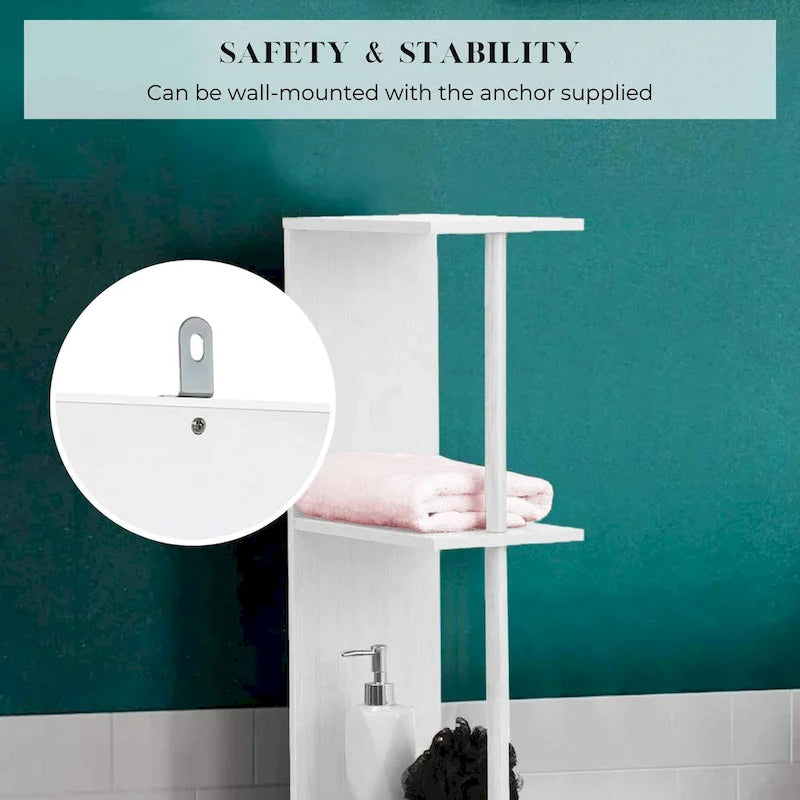 Slim Bathroom Storage Cabinet with Open Shelves and Two Doors, White, 51.4H x 7.2L x 12W