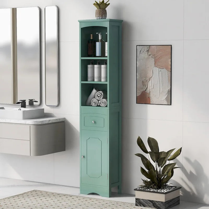 67 Tall Bathroom Storage Cabinet, Modern Narrow Display Cupboard Stand with Drawer and Adjustable Shelf