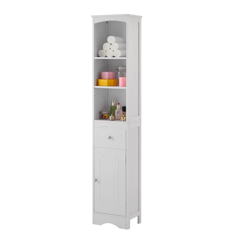 67 Tall Bathroom Storage Cabinet, Modern Narrow Display Cupboard Stand with Drawer and Adjustable Shelf