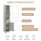 67 Tall Bathroom Storage Cabinet, Modern Narrow Display Cupboard Stand with Drawer and Adjustable Shelf