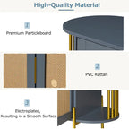 2-Door Elegant Curved Dining Cabinet with Gold Trim and Woven Rattan Doors for Dining Room