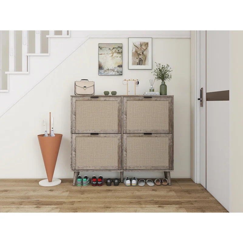 4 Door Freestanding Modern Shoe Storage Cabinet, for Entryway